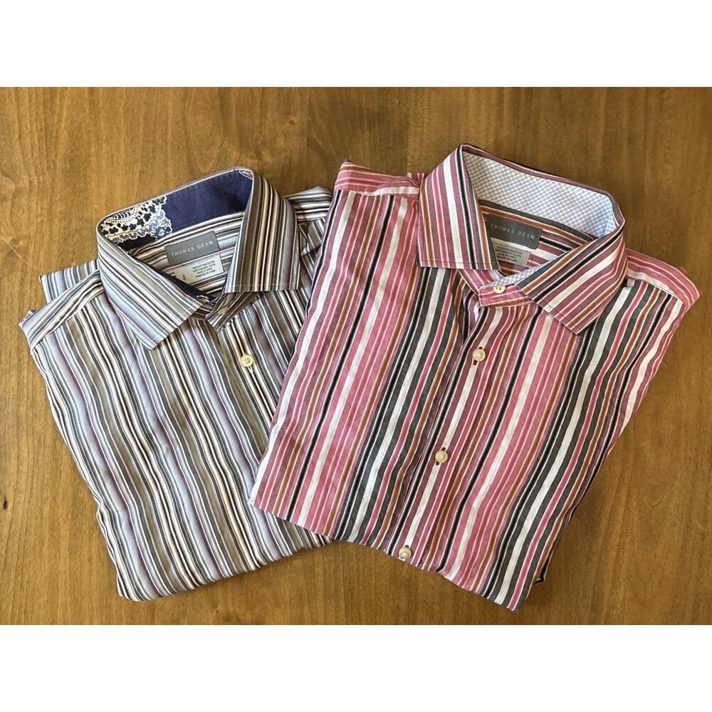 LOT 2 Thomas Dean Dress Shirt Mens L Multicolor
